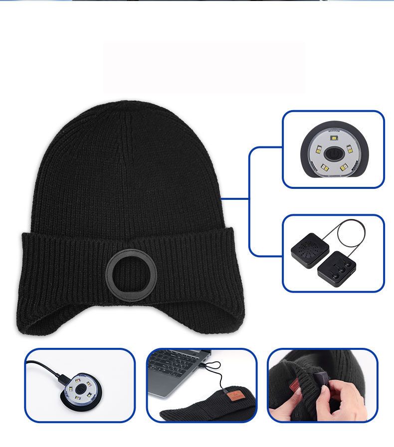 Bosttor Bluetooth Beanie Hat with Light, Headlamp Cap with Headphones and Built-in Speaker Mic, Gifts for Men Women Teen