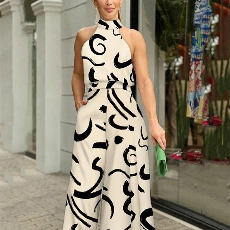 Women's Round Neck Sexy Print Jumpsuit