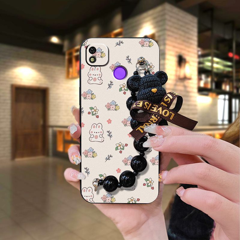 Tecno POP 4/POP 2 Pro/POP 5/POP 6 Lite/POP 7 Phone Case, Cute Cartoon Soft Silicone Cover, Non-Slip TPU Gel Protective Case with Bear Charm Strap for Tecno Pova 2 Tecno W5