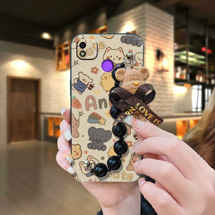 Tecno POP 4/POP 2 Pro/POP 5/POP 6 Lite/POP 7 Phone Case, Cute Cartoon Soft Silicone Cover, Non-Slip TPU Gel Protective Case with Bear Charm Strap for Tecno Pova 2 Tecno W5