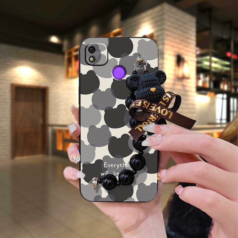Tecno POP 4/POP 2 Pro/POP 5/POP 6 Lite/POP 7 Phone Case, Cute Cartoon Soft Silicone Cover, Non-Slip TPU Gel Protective Case with Bear Charm Strap for Tecno Pova 2 Tecno W5