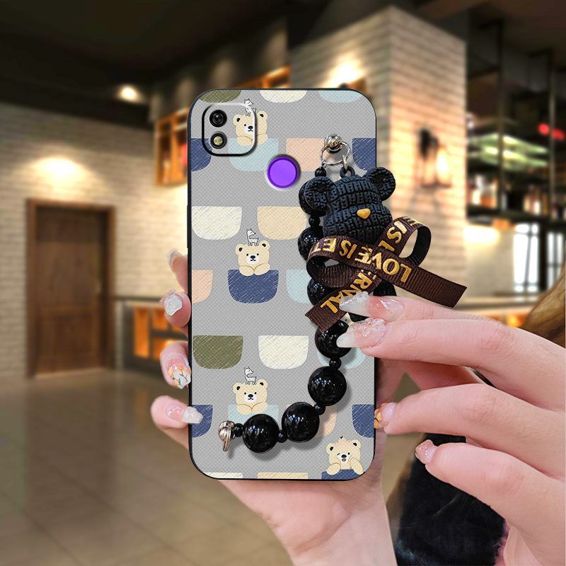 Tecno POP 4/POP 2 Pro/POP 5/POP 6 Lite/POP 7 Phone Case, Cute Cartoon Soft Silicone Cover, Non-Slip TPU Gel Protective Case with Bear Charm Strap for Tecno Pova 2 Tecno W5