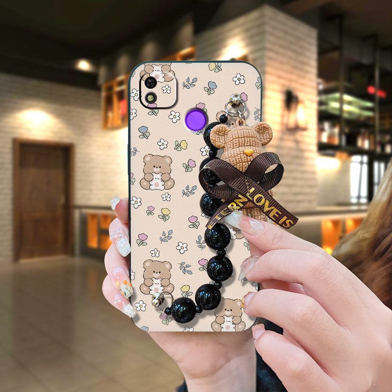 Tecno POP 4/POP 2 Pro/POP 5/POP 6 Lite/POP 7 Phone Case, Cute Cartoon Soft Silicone Cover, Non-Slip TPU Gel Protective Case with Bear Charm Strap for Tecno Pova 2 Tecno W5