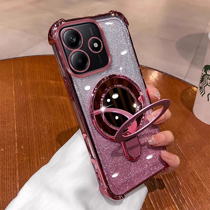Infinix Hot 60/Hot 50/Hot 40/Note 40/Tecno Spark 20/Tecno Camon 40/Itel A70 Clear Phone Case ,Compatible with MagSafe, Military Standard Drop Protection Case, Scratch-Resistant Back with Mirror Stand