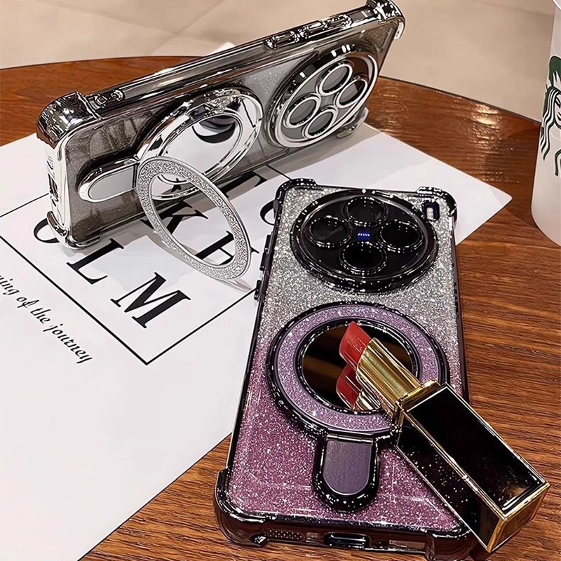 Infinix Hot 60/Hot 50/Hot 40/Note 40/Tecno Spark 20/Tecno Camon 40/Itel A70 Clear Phone Case ,Compatible with MagSafe, Military Standard Drop Protection Case, Scratch-Resistant Back with Mirror Stand