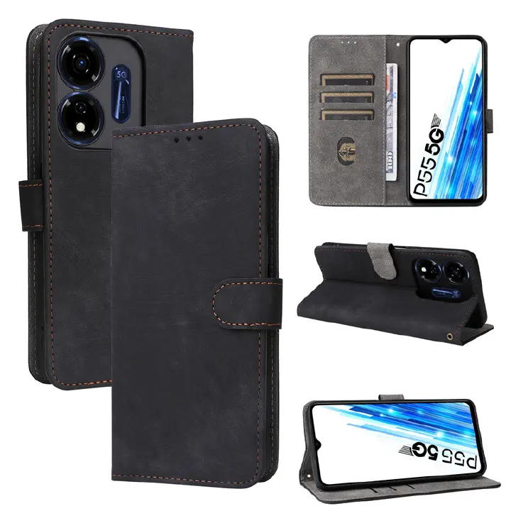 Itel P55 5G Leather Phone Case with RFID Blocking Credit Card Holder,PU Wallet Flip Folio Case for Itel Power P55 5G/P55 Plus/P663LN