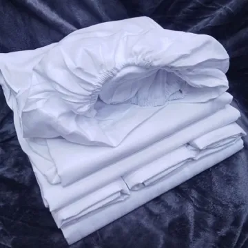 Fitted White Cotton Bedsheets with 4 pillow cases