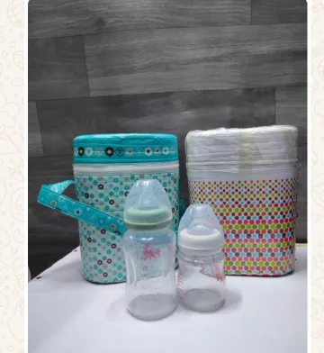 Portable Bottle Warmer Bag with 2 bottles inside - Keeps milk/liquids warm for long
