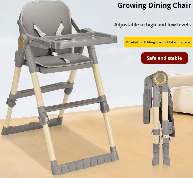 Foldable Baby High Chair with a removable Feeding Tray and safety Belt - Adjustable height, One-Click Folding