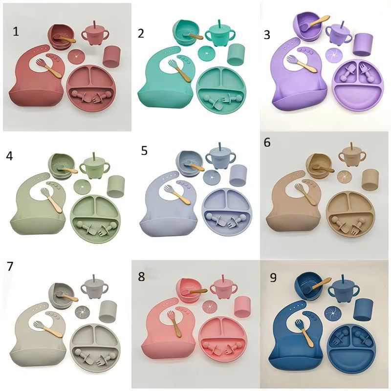 11PC Baby Weaning Silicone Feeding Set - Made of BPA free, 100% food grade material safe in microwave and refrigerator