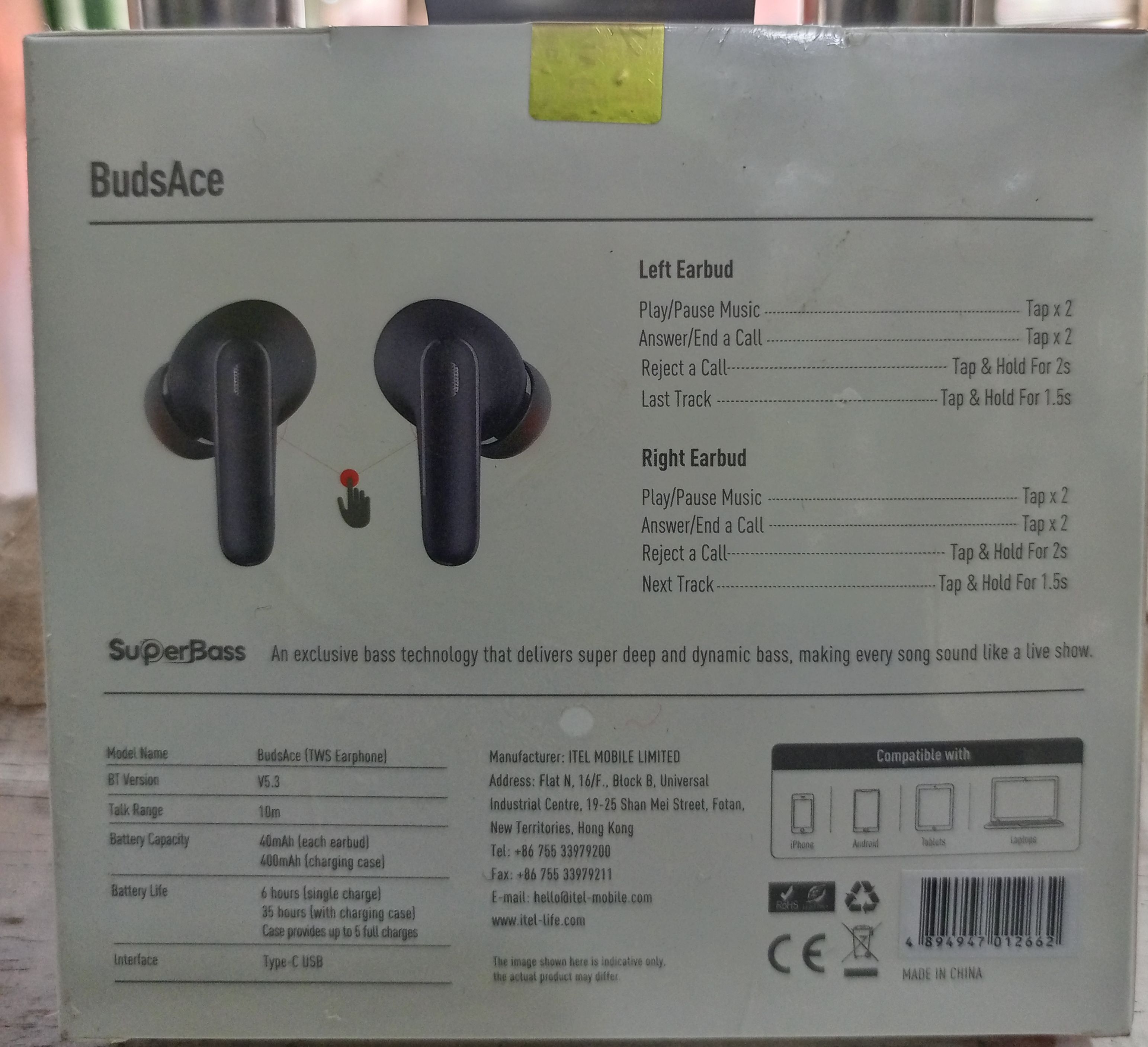 (CLEARANCE SALES) Itel Buds Ace in Ear TWS Earbuds with 40H Playtime, Quad Mic ENC, IPX5, 10MM Bass Boost Drivers,BT Version 5.3, Fast Charging Bluetooth Earphone