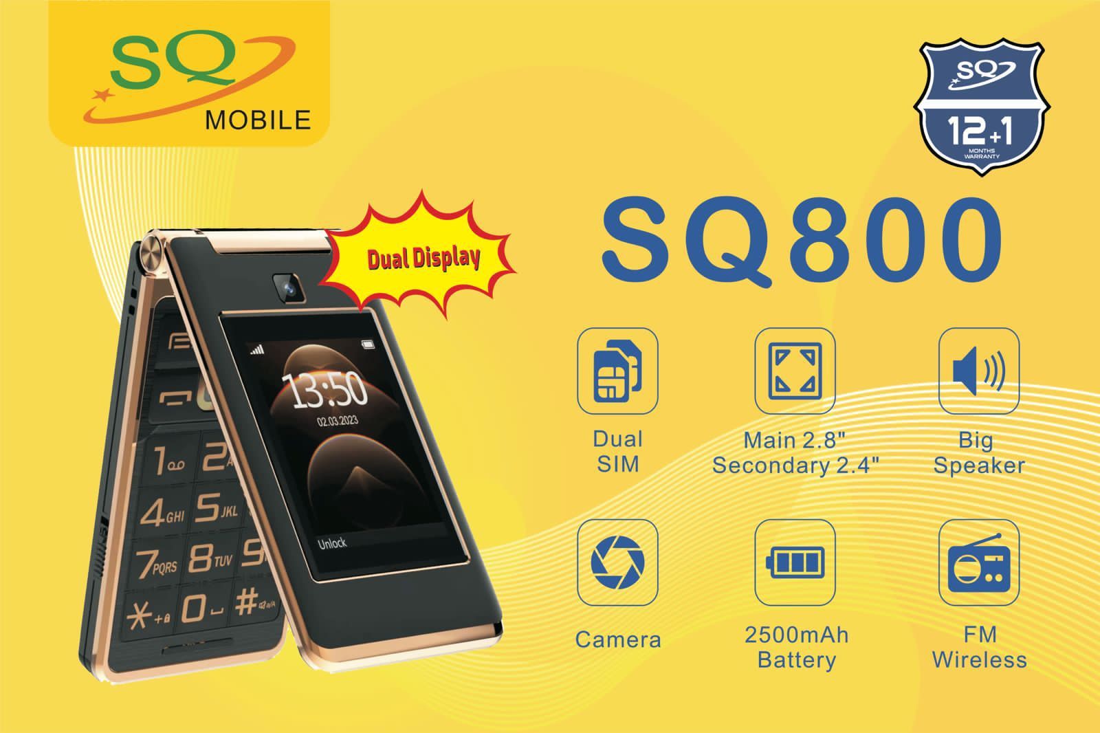 SQ MOBILE 800//DUAL SIM CARD//DISPLAY FRONT AND BACK//FLIP PHONE,2500mAh battery