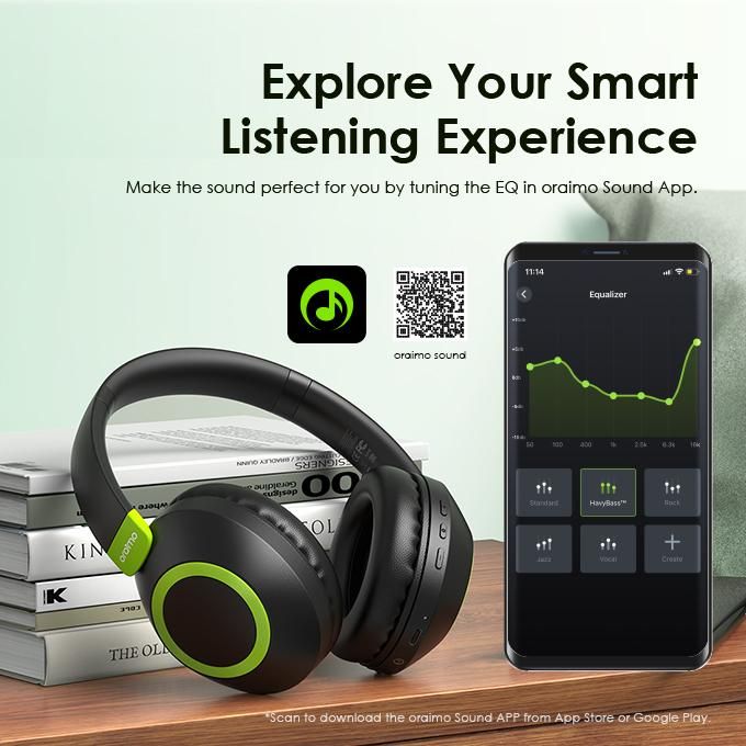 Oraimo BoomPop 2 ENC Over-Ear Wireless Headphones with a Powerful Bass,60-hr-Playtime, ENC HD Voice in Calls & Dual-device Connectivity AniFast™ Fast Charging