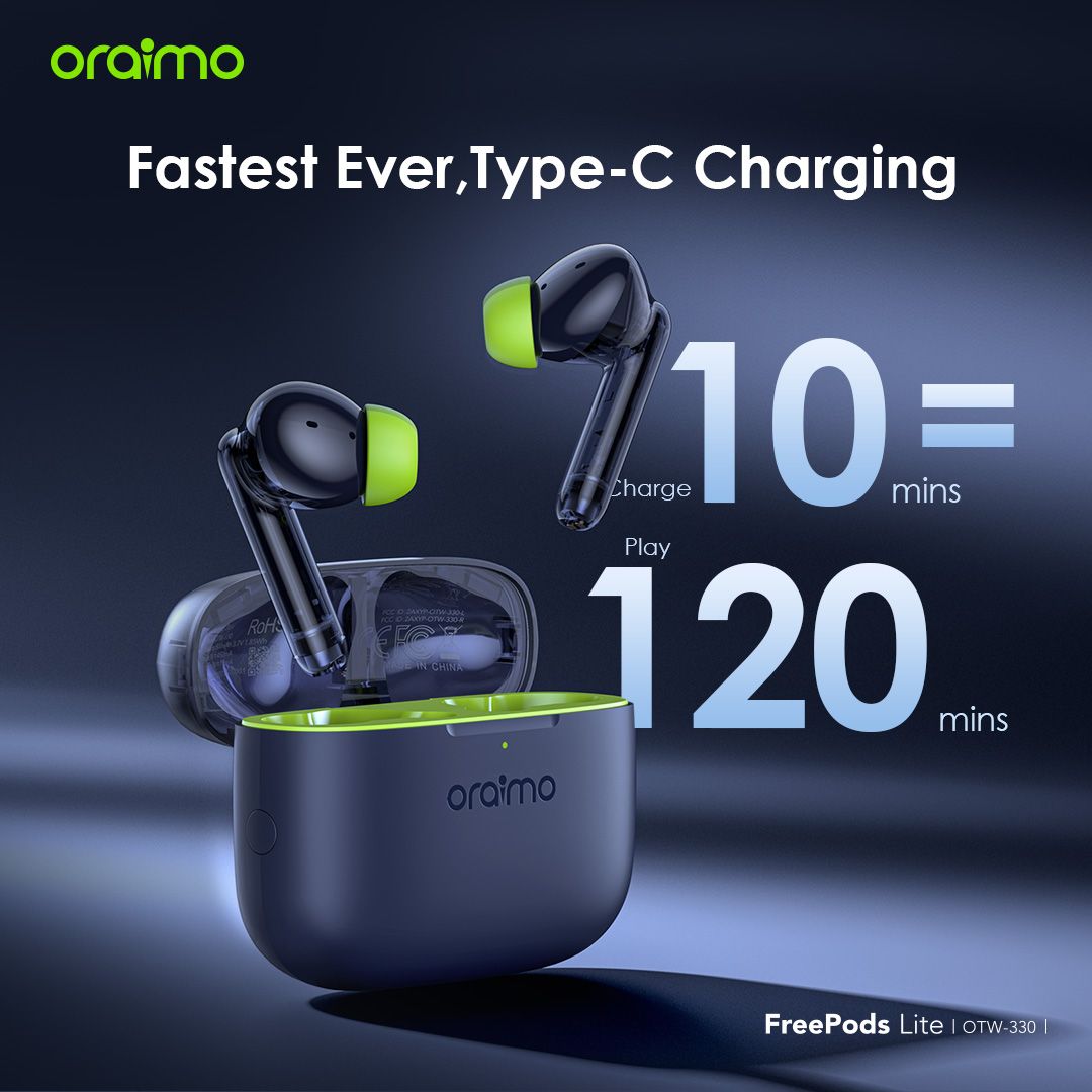 {NEW YEAR SALE} Oraimo FreePods Lite MODEL OTW-330  ENC 40-hour Playtime Havybass True Wireless Earbuds With APP control  Bluetooth earphone