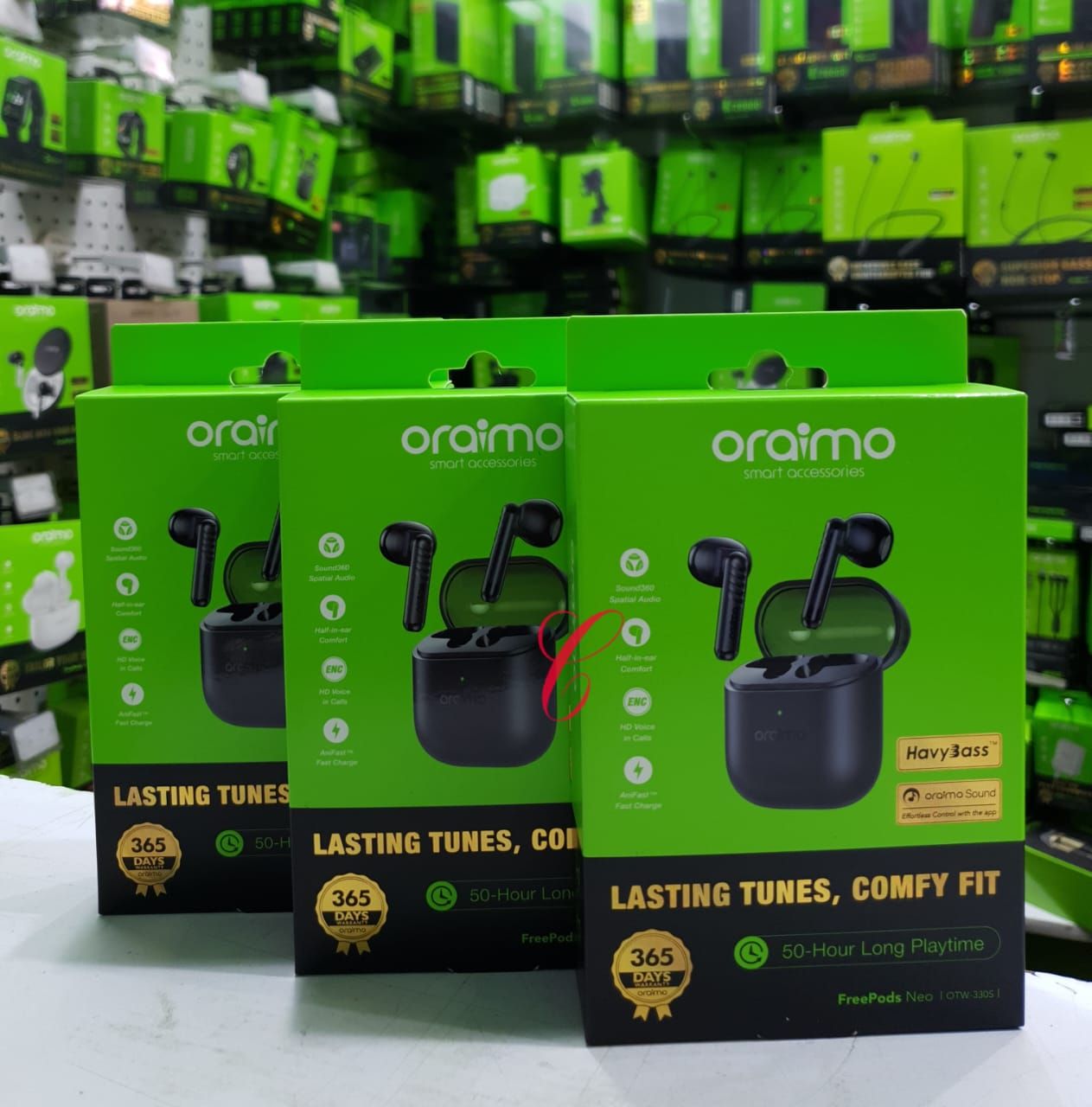 [CLEARANCE SALES] Oraimo FreePods Neo MODEL OTW-330S  ENC 50-hour Playtime Havybass Half -in -ear design True Wireless Earbuds With APP control  Bluetooth earphone