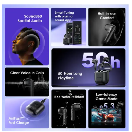oraimo FreePods Neo Half In-Ear True Wireless Earbuds + FREE EARPHONE = Bluetooth Earphones earpods