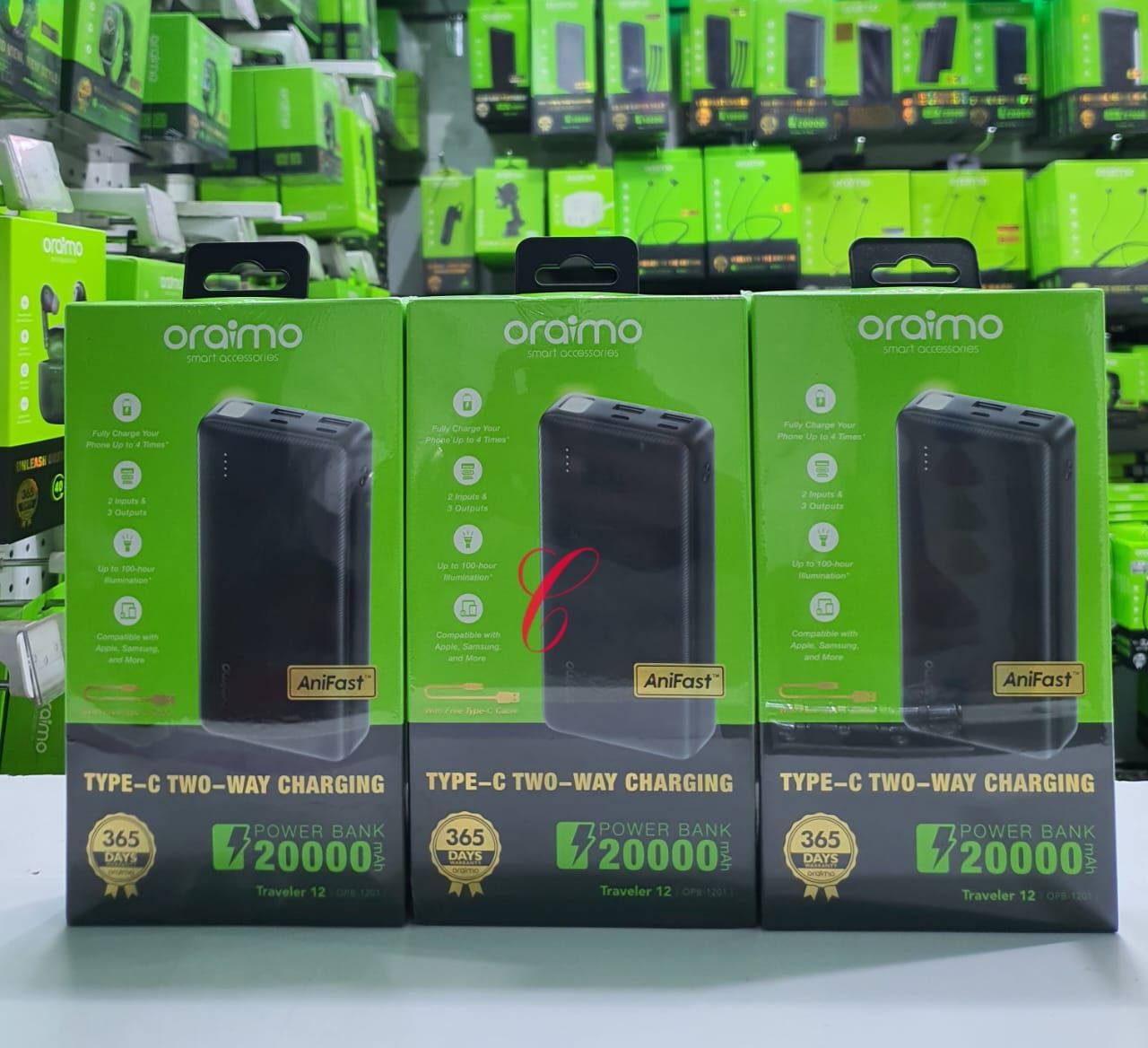 New Offer!! Oraimo Traveler 12 20000mAh 12W Smart Fast Charging LED Torch Type-C (IN/OUT) Power Bank