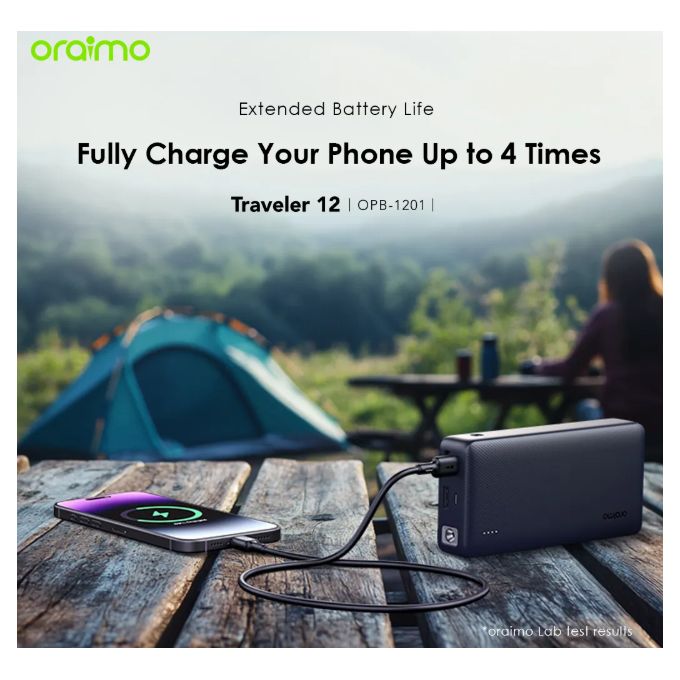 New Offer!! Oraimo Traveler 12 20000mAh 12W Smart Fast Charging LED Torch Type-C (IN/OUT) Power Bank