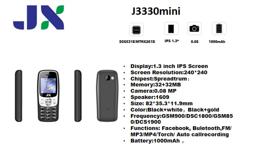 (SPECIAL OFFER) JX J3330 mini  DUAL SIM CARD 1.3''IPS DISPLAY  WIRELESS FM RADIO INTERNET BROWSER HD CAMERA  1000mAh BATTERY KABAMBE MULIKA MWIZI NEW ARRIVAL FEATURE PHONE
