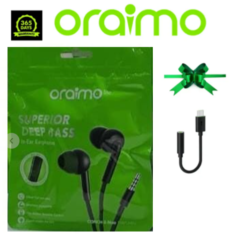 Oraimo Original CONCH 2 NEO MODEL: OEP-320S Earphones Superior Deep Bass, HD Sound Earphone with Mic PLUS  a FREE GIFT of Aldeepo AD-KZ10 Stream Type-C to 3.5mm Audio Adapter