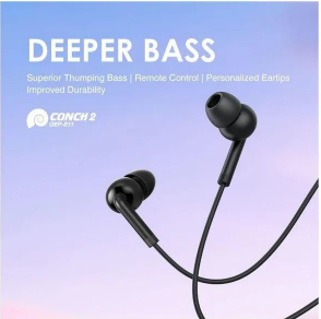 Oraimo Original CONCH 2 OEP - E11 Earphones Deeper Bass, HD Sound Earphone  PLUS a FREE GIFT of Aldeepo AD-KZ10 Stream Type-C to 3.5mm Audio Adapter