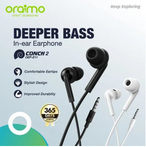 Oraimo Original CONCH 2 OEP - E11 Earphones Deeper Bass, HD Sound Earphone  PLUS a FREE GIFT of Aldeepo AD-KZ10 Stream Type-C to 3.5mm Audio Adapter