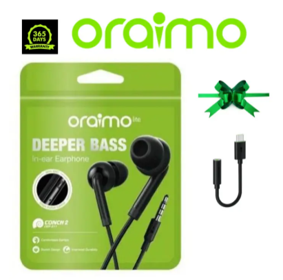 Oraimo Original CONCH 2 OEP - E11 Earphones Deeper Bass, HD Sound Earphone  PLUS a FREE GIFT of Aldeepo AD-KZ10 Stream Type-C to 3.5mm Audio Adapter