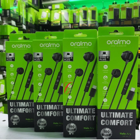 Oraimo Halo Airy OEP-650 Type C ultimate comfort earphones Premium Sound  3-button Remote Control  Ultra Durability  Wide Compatibility