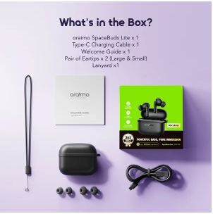 (CLEARANCE OFFER) ORAIMO SPACEBUD LITE OTW-324 Up To 40hrs Long Playtime New lite series pods with sound 360 spatial audio and anti lost Lanyard Havy Bass Input: Type-C And Bluetooth Version: V 5.4