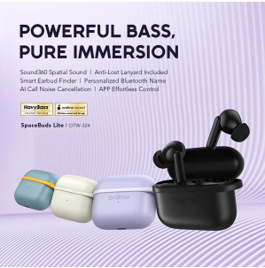 (CLEARANCE OFFER) ORAIMO SPACEBUD LITE OTW-324 Up To 40hrs Long Playtime New lite series pods with sound 360 spatial audio and anti lost Lanyard Havy Bass Input: Type-C And Bluetooth Version: V 5.4