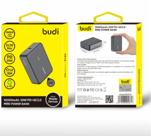 (SPECIAL OFFER)Budi PB097B Mini pocket 10000mAh 22.5W power bank with Type C output