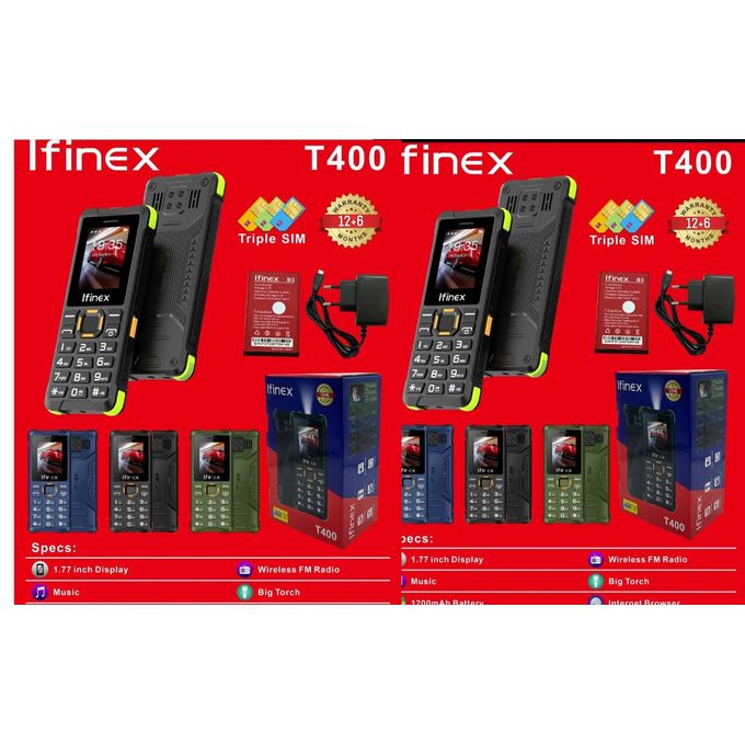 IFINEX  T400 TRIPLE SIM CARD FEATURE PHONE WITH Bluetooth /Wireless FM/SD Slot T 400 kabambe/katululu/mulika mwizi/button feature phone