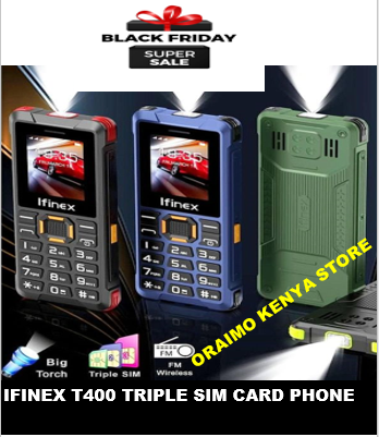 IFINEX  T400 TRIPLE SIM CARD FEATURE PHONE WITH Bluetooth /Wireless FM/SD Slot T 400 kabambe/katululu/mulika mwizi/button feature phone