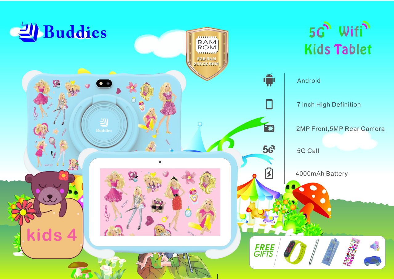 BUDDIES KIDS 4  STUDY  5G WIFI TABLETS RAM 8GB,ROM 256GB With BOTH  SIM CARD SLOT AND MEMORY CARD SLOT  HIGHLY RECOMMENDED FOR A GIRL CHILD