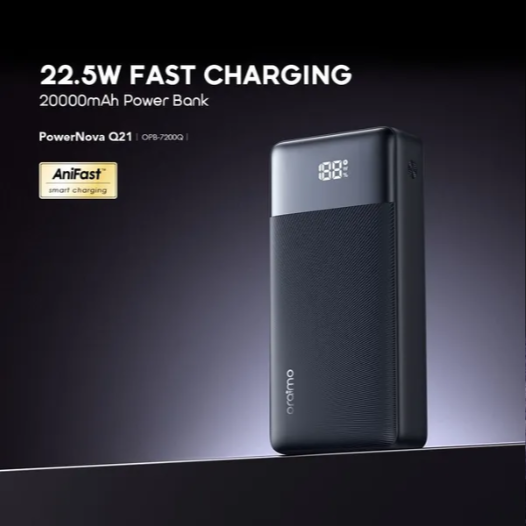 Oraimo PowerNova Q21 20000mAh 22.5W Power Bank🔹 QC3.0 & PD3.0 Compatible🔹 Smart Digital Display 🔹 Up To 78-Hour Extra Usage Time 🔹 Charge Phone To 60% In 30 Mins