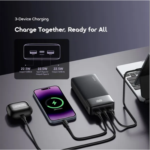 Oraimo PowerNova Q21 20000mAh 22.5W Power Bank🔹 QC3.0 & PD3.0 Compatible🔹 Smart Digital Display 🔹 Up To 78-Hour Extra Usage Time 🔹 Charge Phone To 60% In 30 Mins