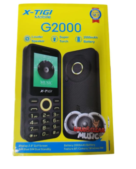 PROMOTION!!! X-TIGI Mobile G2000 🔹 Dual SIM dual Standby🔹 Display Size 2.0″ Qcif Screen🔹 Bluetooth Dialer🔹 Wireless FM 🔹Battery 2000 mAh 🔹Super Torch🔹Camera