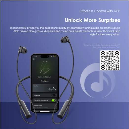 Oraimo Necklace Lite Call Vibration Wireless Headphones IPX4 waterproof and Noise reduction in calls and with dual device connection 30Hr Playtime (Lights On) & Vibration Notifications