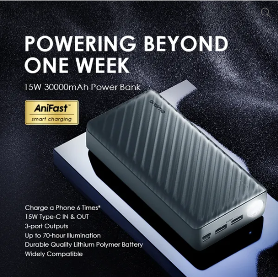 Oraimo Powerbox 300 Lit 30000mAh 15W Power Bank 🔹15W Type-C IN & OUT🔹LED Torch 🔹3A Fast Charging🔹 Multi-Protection Safety System🔹 Model: OPB-1301
