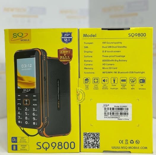 SQ Mobile Phone  SQ 9800  Screen Display 2.8", Wireless FM,20000mAh Battery, Dual SIM Card,HD Camera ,HD Sound Quality