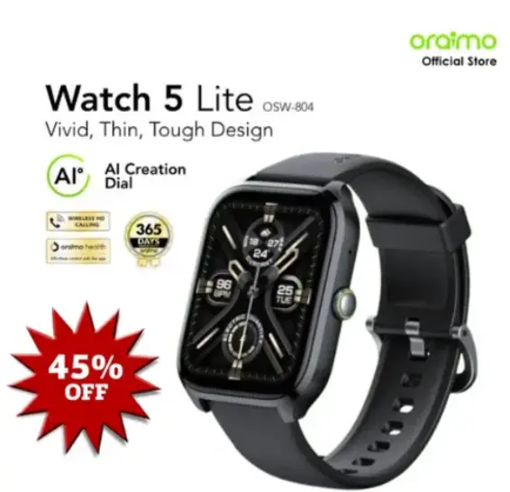 45% Discount!! Oraimo Watch 5 Lite Smart Watch Smartwatch OSW-804 2.01'' Screen Bluetooth Durable Waterproof Dustproof