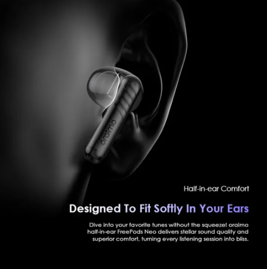 Oraimo FreePods Neo MODEL OTW-330S ENC 50-hour Playtime Havybass Half -in -ear design True Wireless Earbuds With APP control
