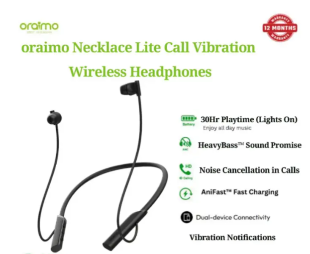 (SPECIAL OFFER) Oraimo Necklace Lite Call Vibration Wireless Headphones IPX4 waterproof and Noise reduction in calls and with dual device connection