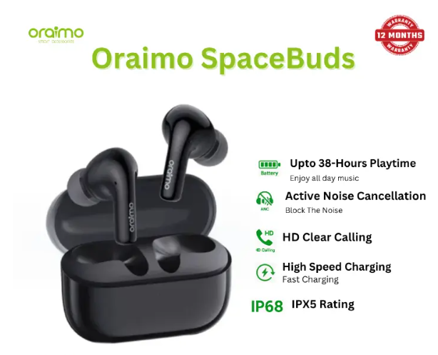 oraimo SpaceBuds Z ANC True Wireless Earbuds with Spatial Audio, HavyBass™ Sound Promise ,4-mic ENC HD Voice in Calls, Dual-device Connectivity, AniFast™ Fast Charging
