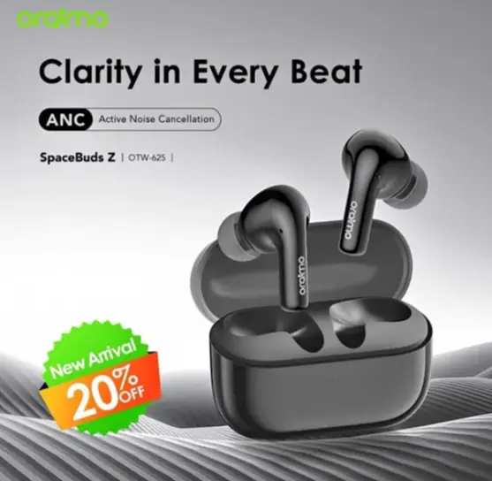 oraimo SpaceBuds Z ANC True Wireless Earbuds with Spatial Audio, HavyBass™ Sound Promise ,4-mic ENC HD Voice in Calls, Dual-device Connectivity, AniFast™ Fast Charging