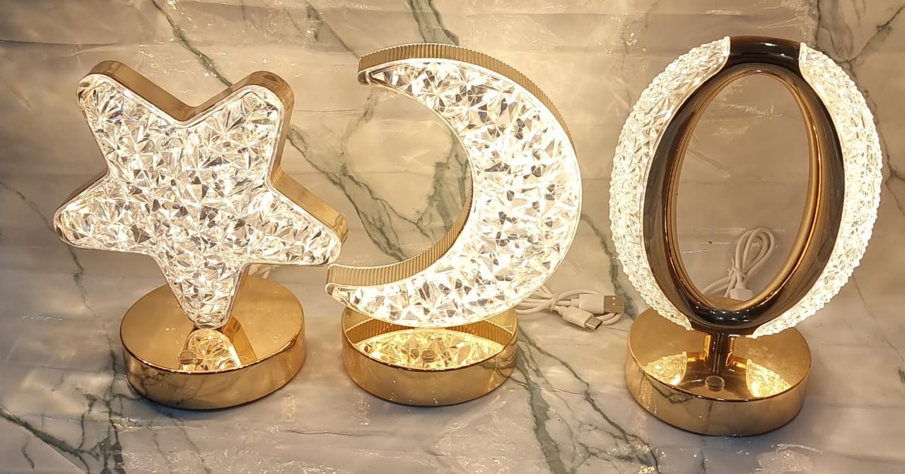 Rechargeable Creative table lamp warm and white light  available 3 shapes crescent star