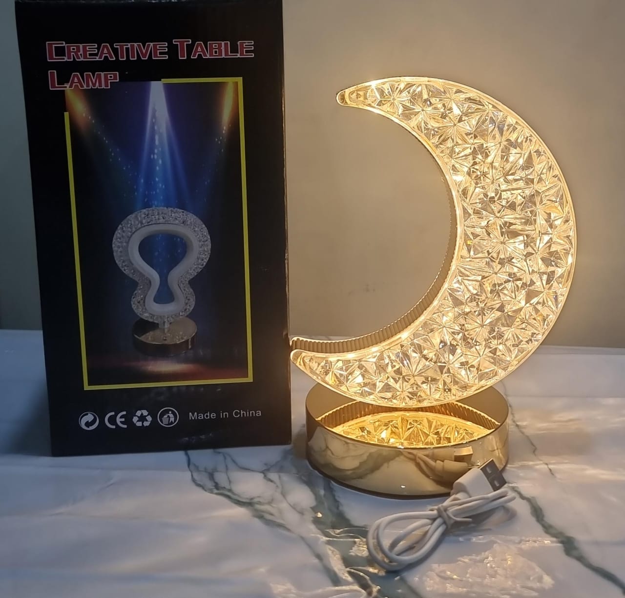 Rechargeable Creative table lamp warm and white light  available 3 shapes crescent star