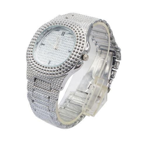 Men's Iced Out Watch – Gold/Silver Plated, Bling Dial, Stainless Steel Bracelet for Formal & Casual Style