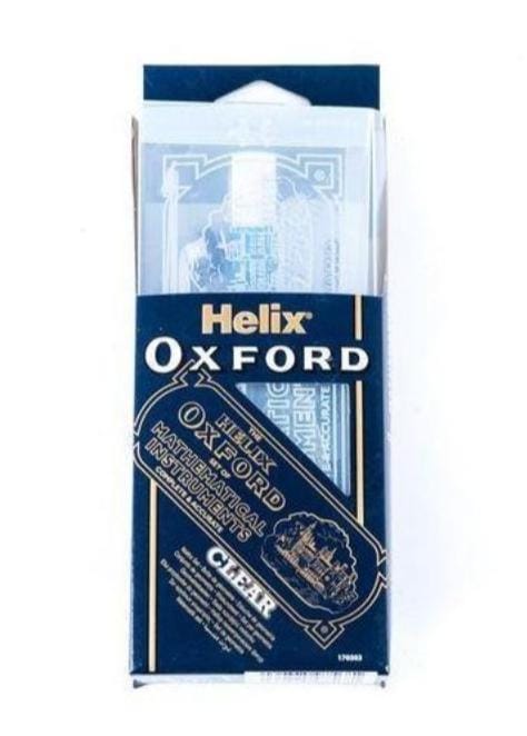 Helix Oxford Mathematical Set – 10-Piece Clear Transparent Geometry Set with Metal Compass Transparent Ruler, Protractor,Pencil etc