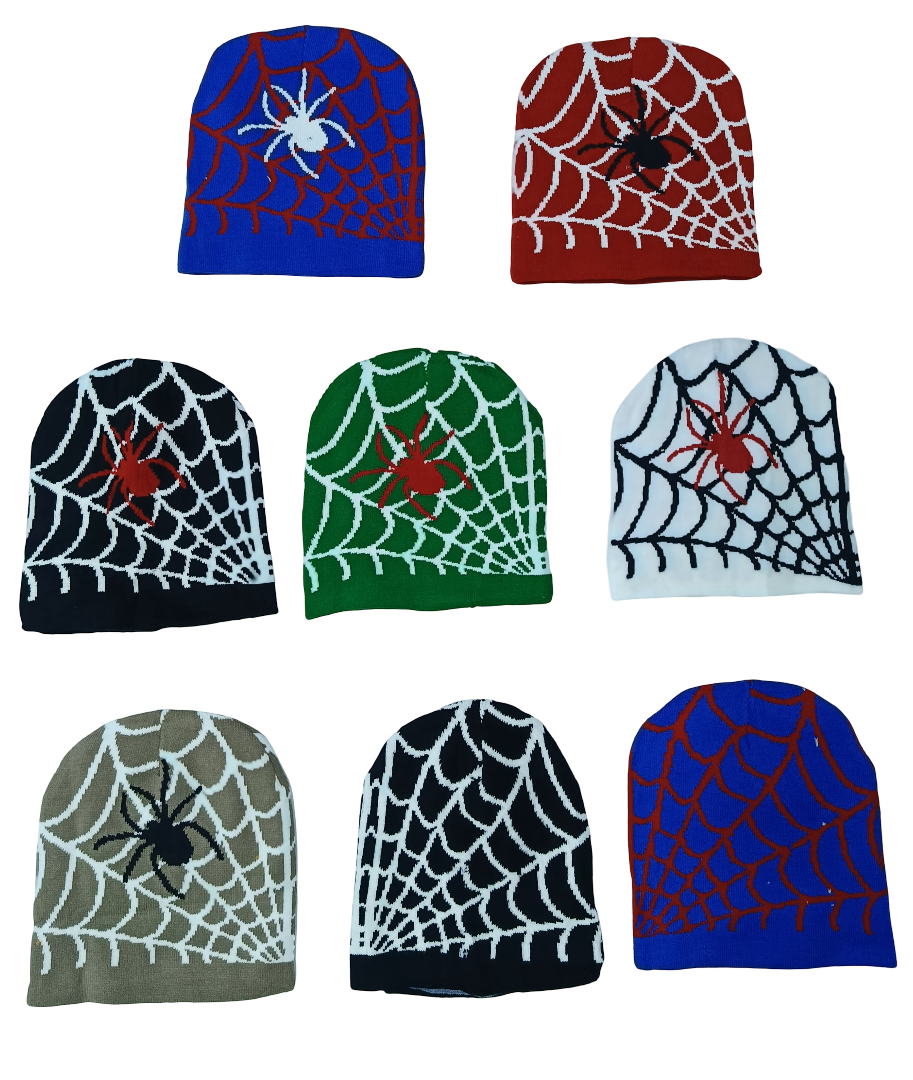 Spider Web Marvin Beanies – Skull Cap with Gothic Web Design, Stretch Fit for Men & Women